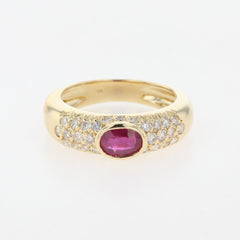 ルビー デザインリング YG イエローゴールド 指輪 メレダイヤ リング 12号 K18 ルビー ダイヤモンド レディース 【中古】nbjwl