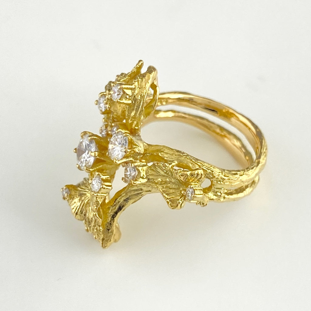 岩倉康二 メレダイヤ デザインリング YG イエローゴールド 指輪 リング 12.5号 K18 ダイヤモンド レディース 【中古】brjwl