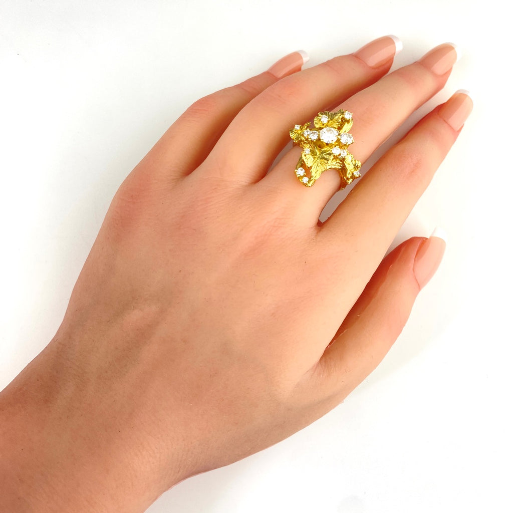 岩倉康二 メレダイヤ デザインリング YG イエローゴールド 指輪 リング 12.5号 K18 ダイヤモンド レディース 【中古】brjwl