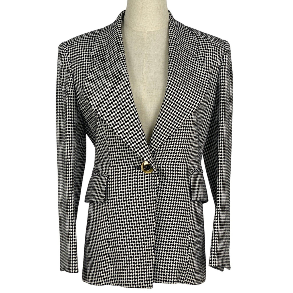 クリスチャンディオール ロゴ テーラードジャケット 市松模様 アウター テーラードジャケット 絹 毛 ブラック ホワイト レディース 【中古】brapp