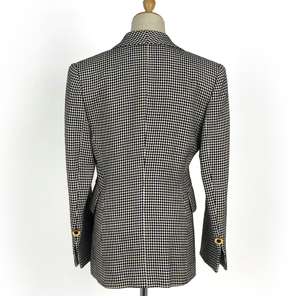 クリスチャンディオール ロゴ テーラードジャケット 市松模様 アウター テーラードジャケット 絹 毛 ブラック ホワイト レディース 【中古】brapp