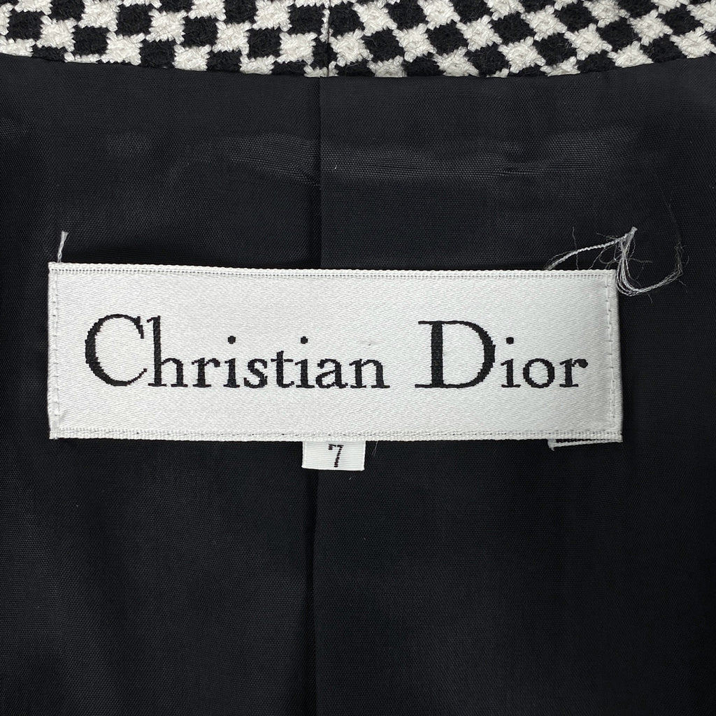 クリスチャンディオール ロゴ テーラードジャケット 市松模様 アウター テーラードジャケット 絹 毛 ブラック ホワイト レディース 【中古】brapp