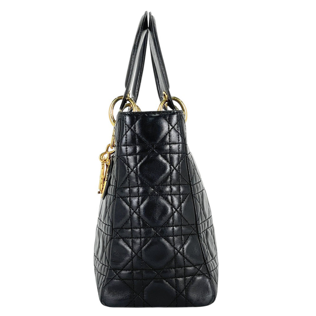 クリスチャンディオール レディディオール カナージュ ハンドバッグ レザー ブラック レディース 【中古】brbag