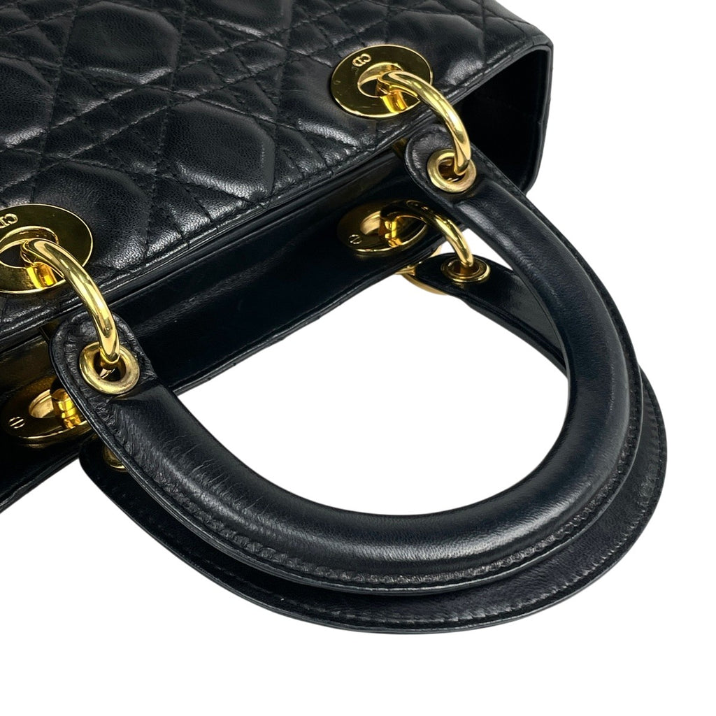 クリスチャンディオール レディディオール カナージュ ハンドバッグ レザー ブラック レディース 【中古】brbag