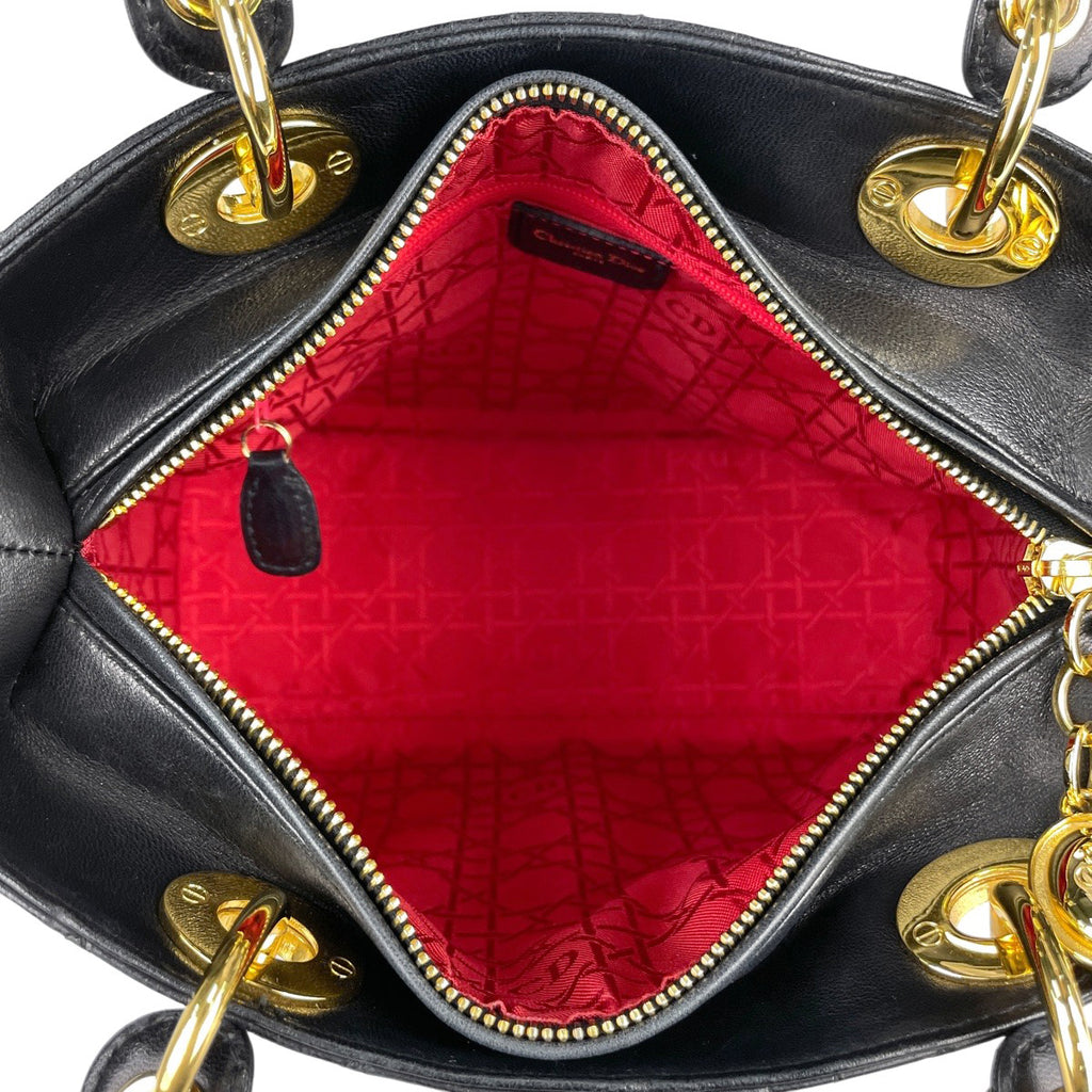 クリスチャンディオール レディディオール カナージュ ハンドバッグ レザー ブラック レディース 【中古】brbag