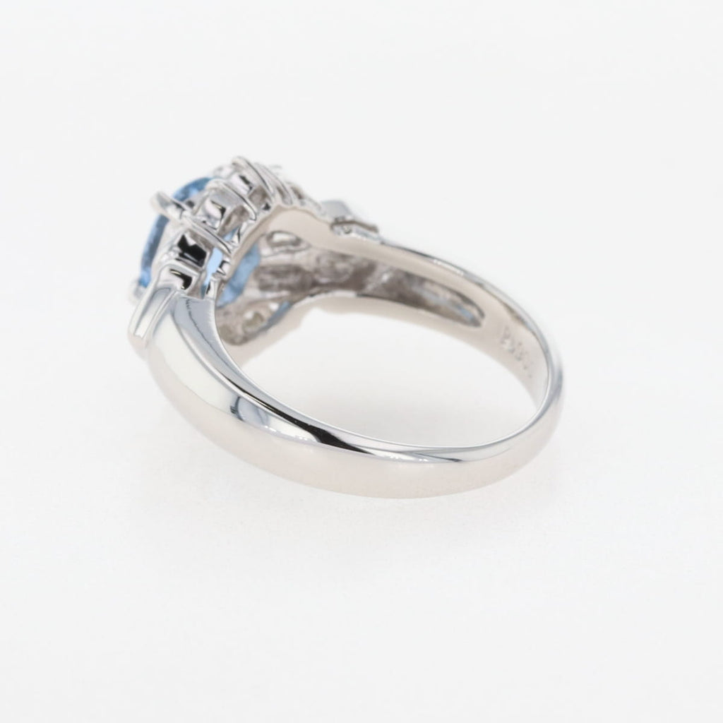 アクアマリン デザインリング プラチナ 指輪 メレダイヤ リング 8号 Pt900 アクアマリン ダイヤモンド レディース 【中古】nbjwl