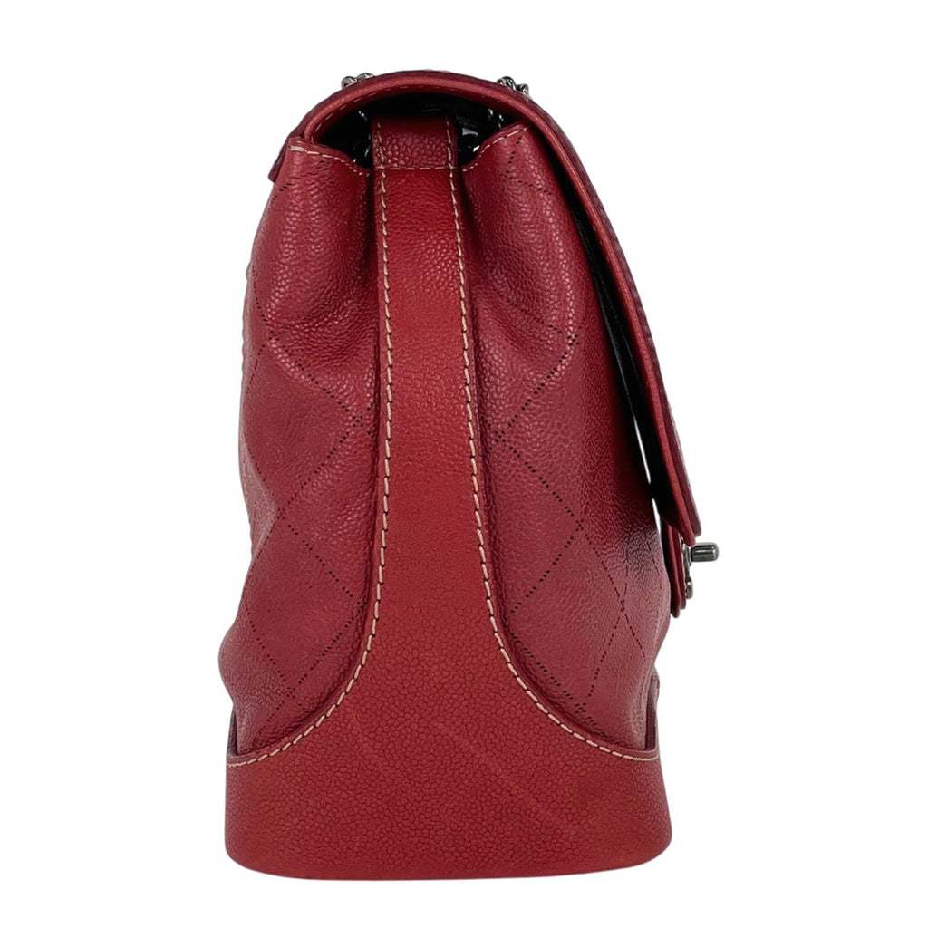 シャネル ココマーク チェーン ショルダーバッグ パンチング トート Wチェーン ショルダーバッグ キャビアスキン レッド レディース 【中古】brbag