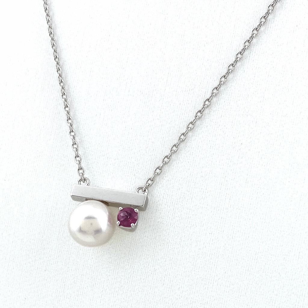 タサキ プチバランスクラス ネックレス WG ホワイトゴールド ペンダント パール 真珠 ネックレス 750 レッドベリル パール レディース 【中古】brjwl