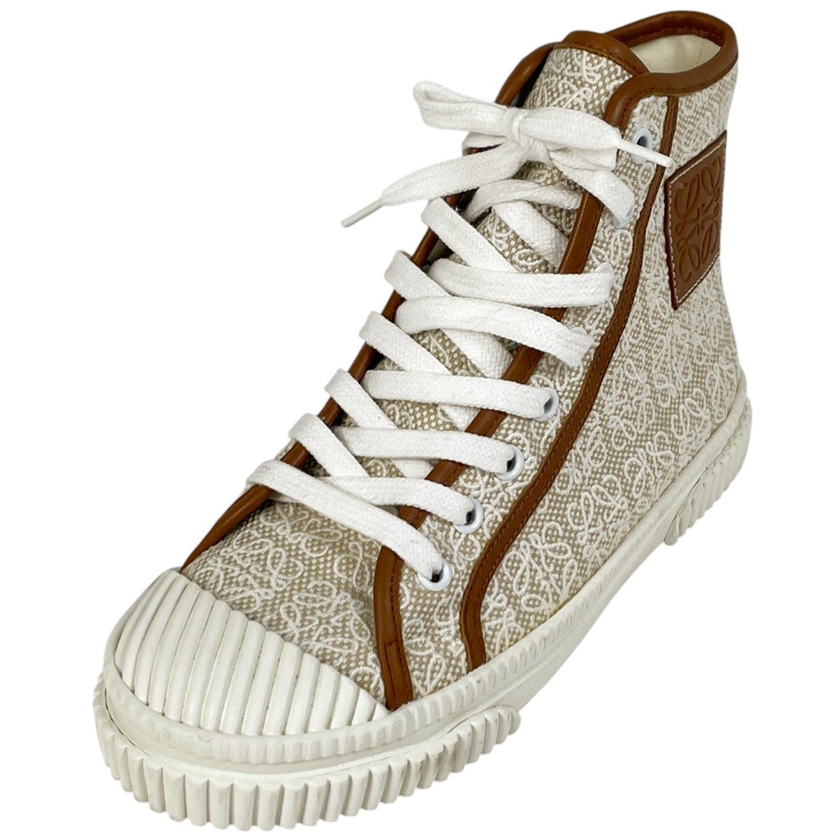 ど*く様 ハイカットスニーカー ホワイト/ブラウン ロエベ ロエベ アナグラム スニーカー ハイカット ロゴ 靴 スニーカー