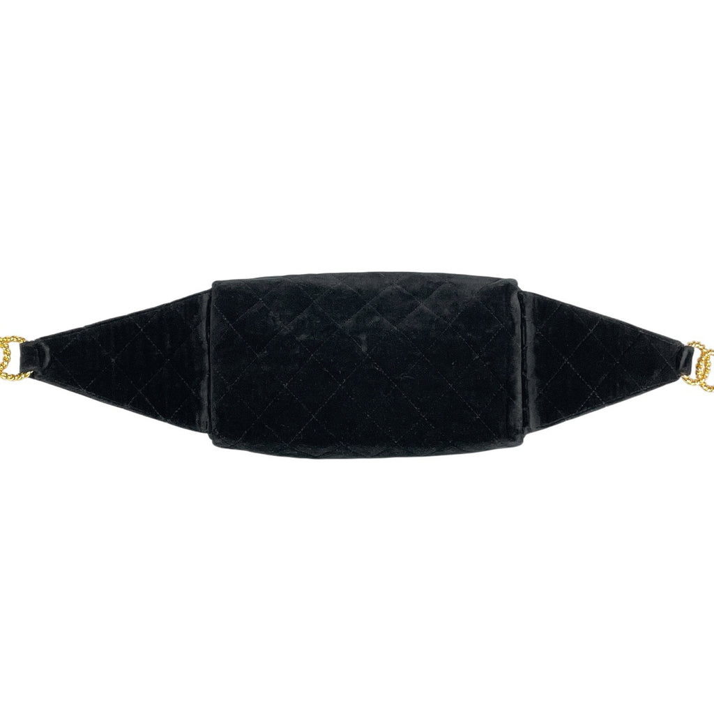 シャネル ココマーク チェーン ベルト ウエストバッグ ボディバッグ ウエストポーチ ボディバッグ ベルベット ブラック レディース 【中古】brbag