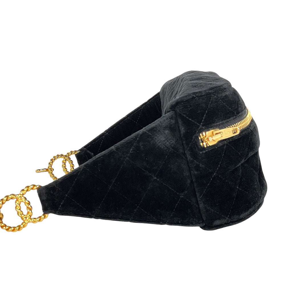 シャネル ココマーク チェーン ベルト ウエストバッグ ボディバッグ ウエストポーチ ボディバッグ ベルベット ブラック レディース 【中古】brbag