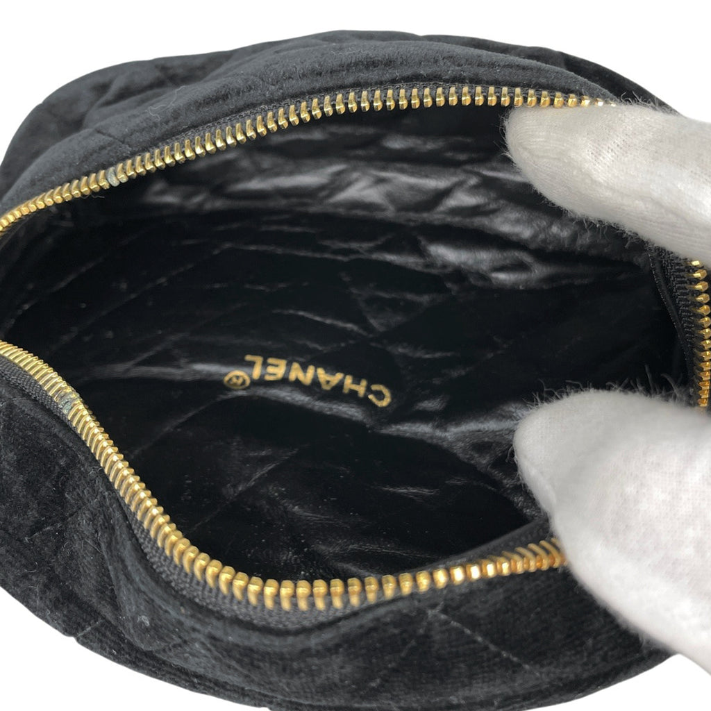 シャネル ココマーク チェーン ベルト ウエストバッグ ボディバッグ ウエストポーチ ボディバッグ ベルベット ブラック レディース 【中古】brbag