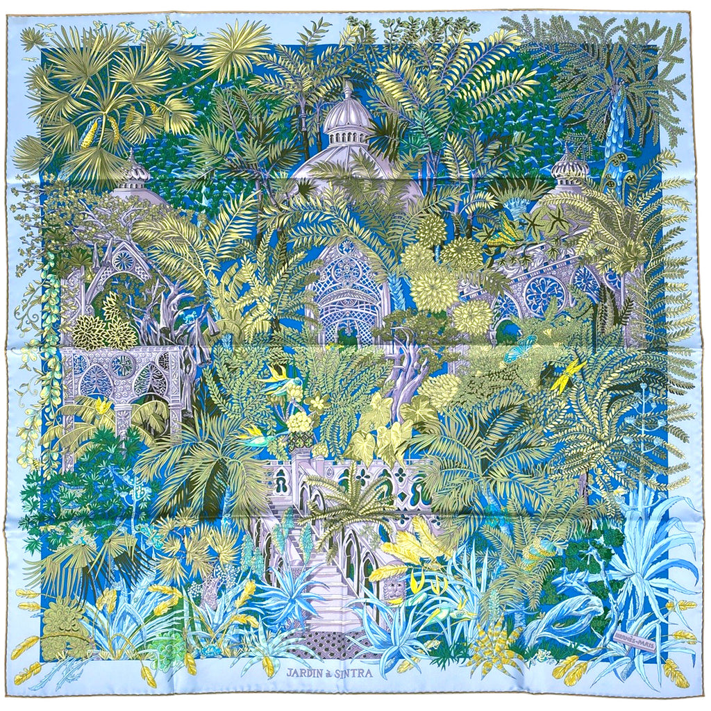 エルメス カレ 90 JARDIN A SHINTRA シントラの庭 スカーフ シルク ブルー レディース 【中古】brbag