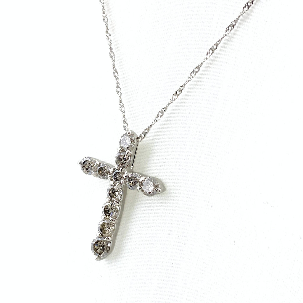 クロスモチーフ デザインネックレス プラチナ ペンダント メレダイヤ ネックレス Pt900 Pt850 ダイヤモンド レディース 【中古】nbjwl