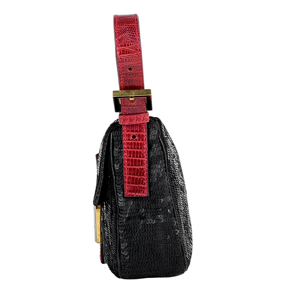 フェンディ ズッカロゴ マンマバゲット ハンドバッグ ワンショルダー ショルダーバッグ スパンコール ブラック レッド 26424 レディース 【中古】brbag