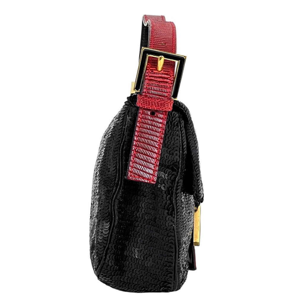 フェンディ ズッカロゴ マンマバゲット ハンドバッグ ワンショルダー ショルダーバッグ スパンコール ブラック レッド 26424 レディース 【中古】brbag