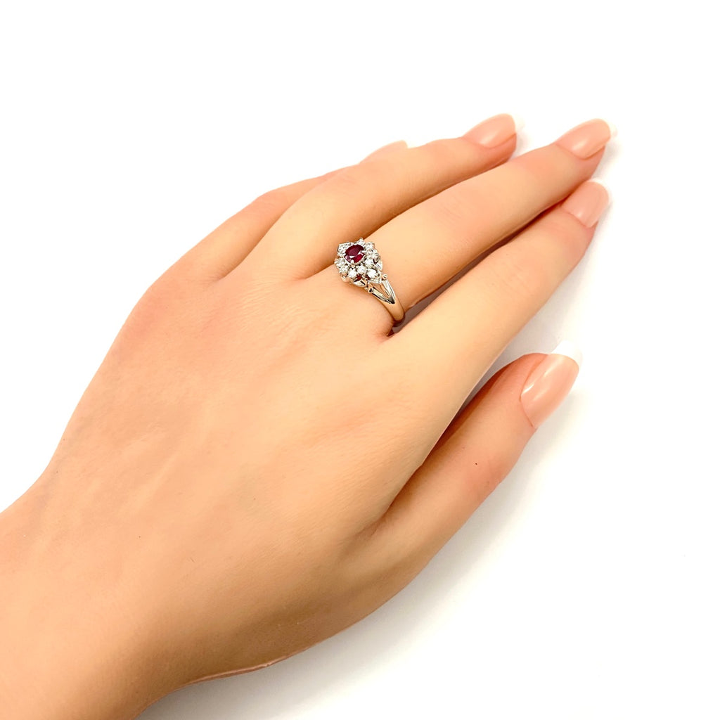 ルビー デザインリング プラチナ 指輪 メレダイヤ リング 14.5号 Pt900 ルビー メレダイヤ レディース 【中古】nbjwl