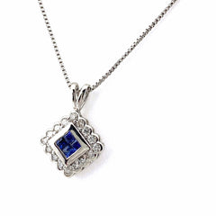 サファイア デザインネックレス プラチナ メレダイヤ ペンダント ネックレス Pt900 Pt850 サファイア レディース 【中古】nbjwl