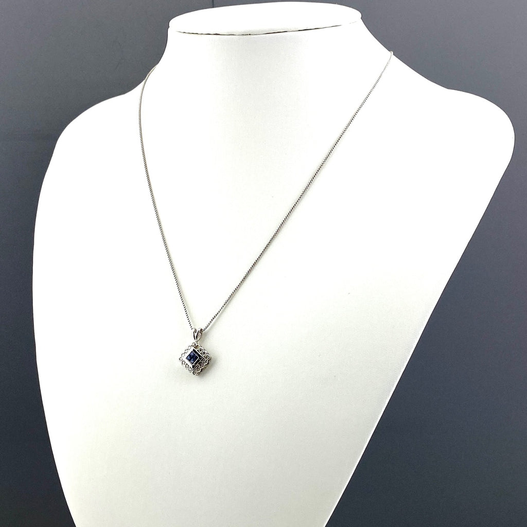 サファイア デザインネックレス プラチナ メレダイヤ ペンダント ネックレス Pt900 Pt850 サファイア レディース 【中古】nbjwl