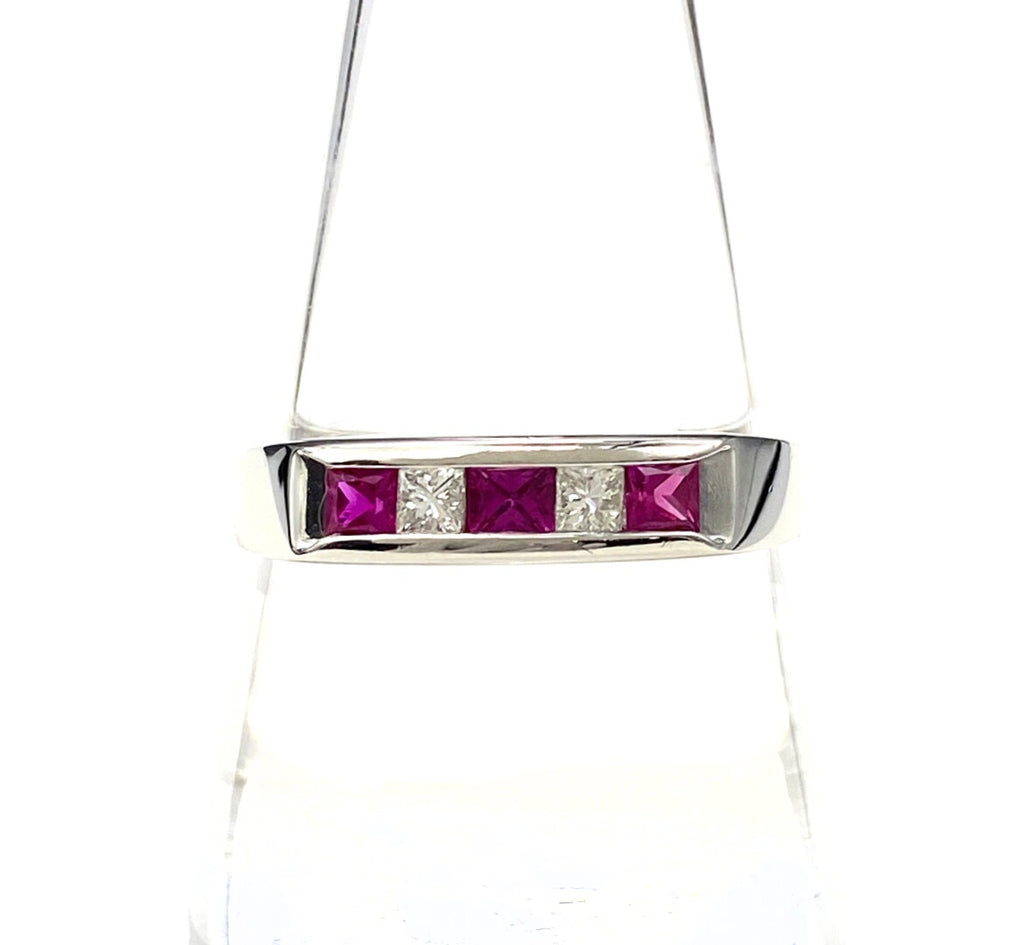 ルビー デザインリング プラチナ 指輪 メレダイヤ リング 21.5号 Pt900 ルビー ダイヤモンド メンズ 【中古】nbjwl