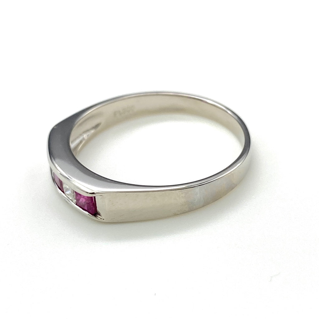 ルビー デザインリング プラチナ 指輪 メレダイヤ リング 21.5号 Pt900 ルビー ダイヤモンド メンズ 【中古】nbjwl