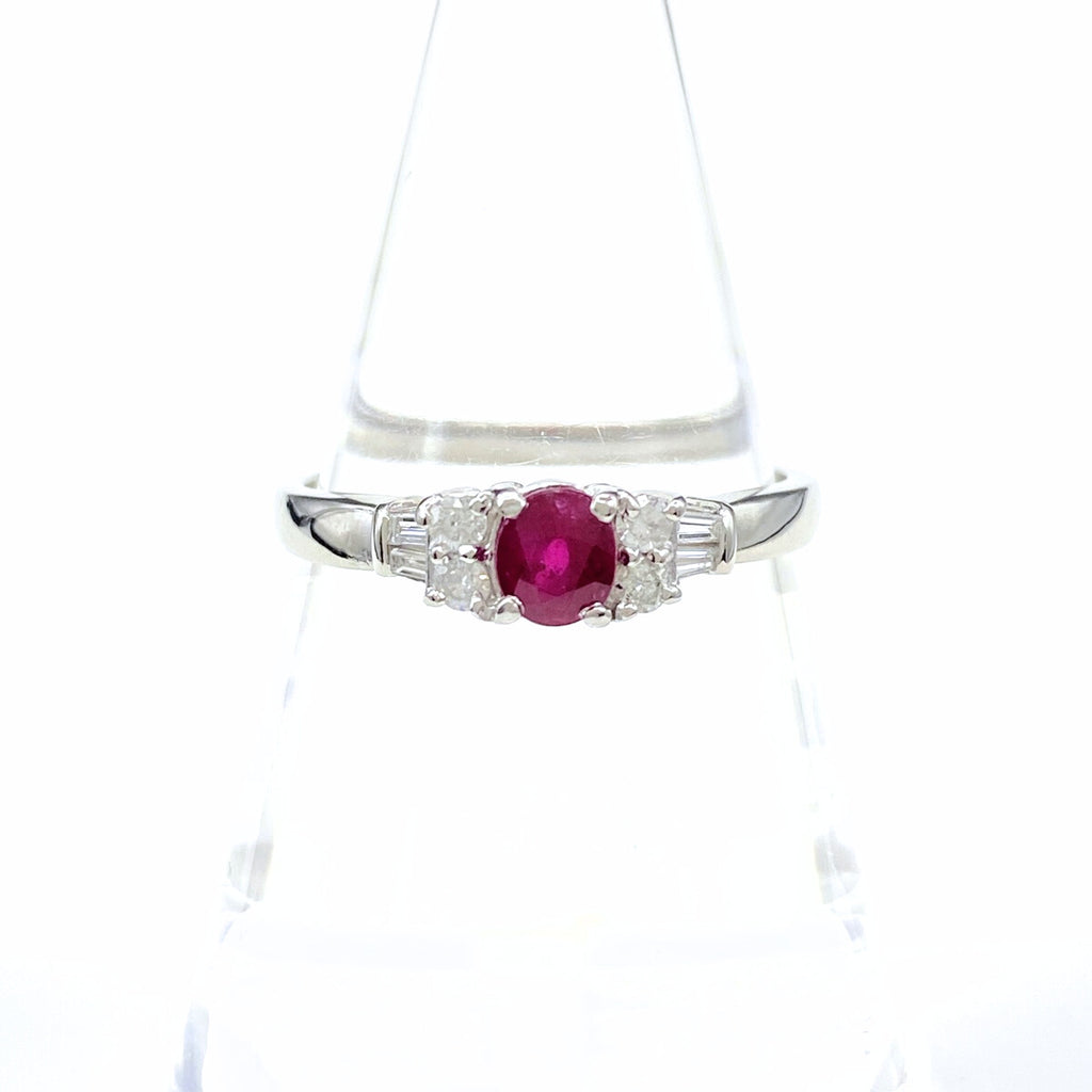 ルビー デザインリング プラチナ 指輪 メレダイヤ リング 17.5号 Pt900 ルビー ダイヤモンド レディース 【中古】nbjwl