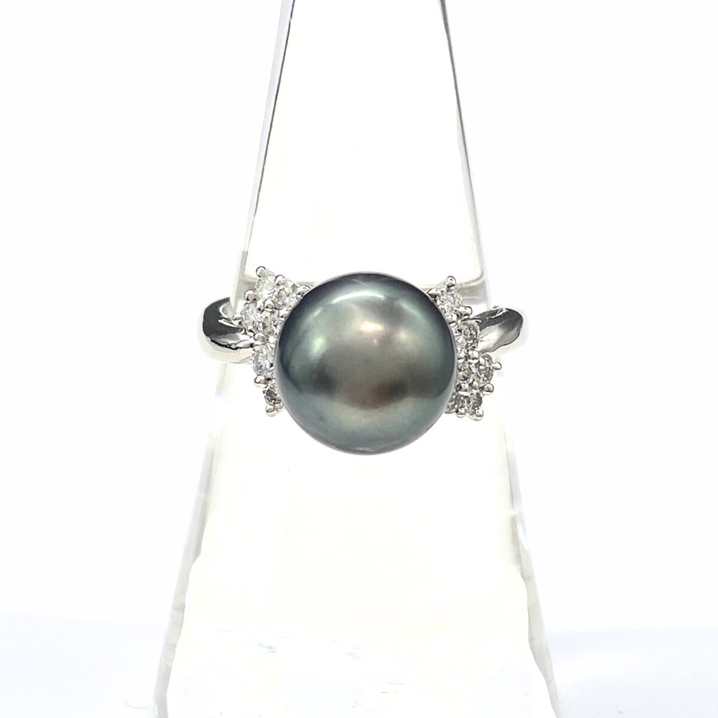 パール デザインリング プラチナ 指輪 メレダイヤ 真珠 リング 14.5号 Pt900 パール ダイヤモンド レディース 【中古】nbjwl