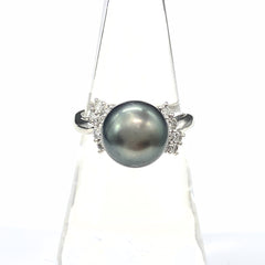 パール デザインリング プラチナ 指輪 メレダイヤ 真珠 リング 14.5号 Pt900 パール ダイヤモンド レディース 【中古】nbjwl