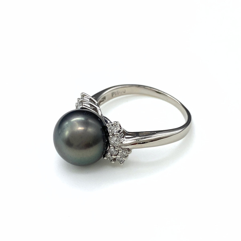 パール デザインリング プラチナ 指輪 メレダイヤ 真珠 リング 14.5号 Pt900 パール ダイヤモンド レディース 【中古】nbjwl