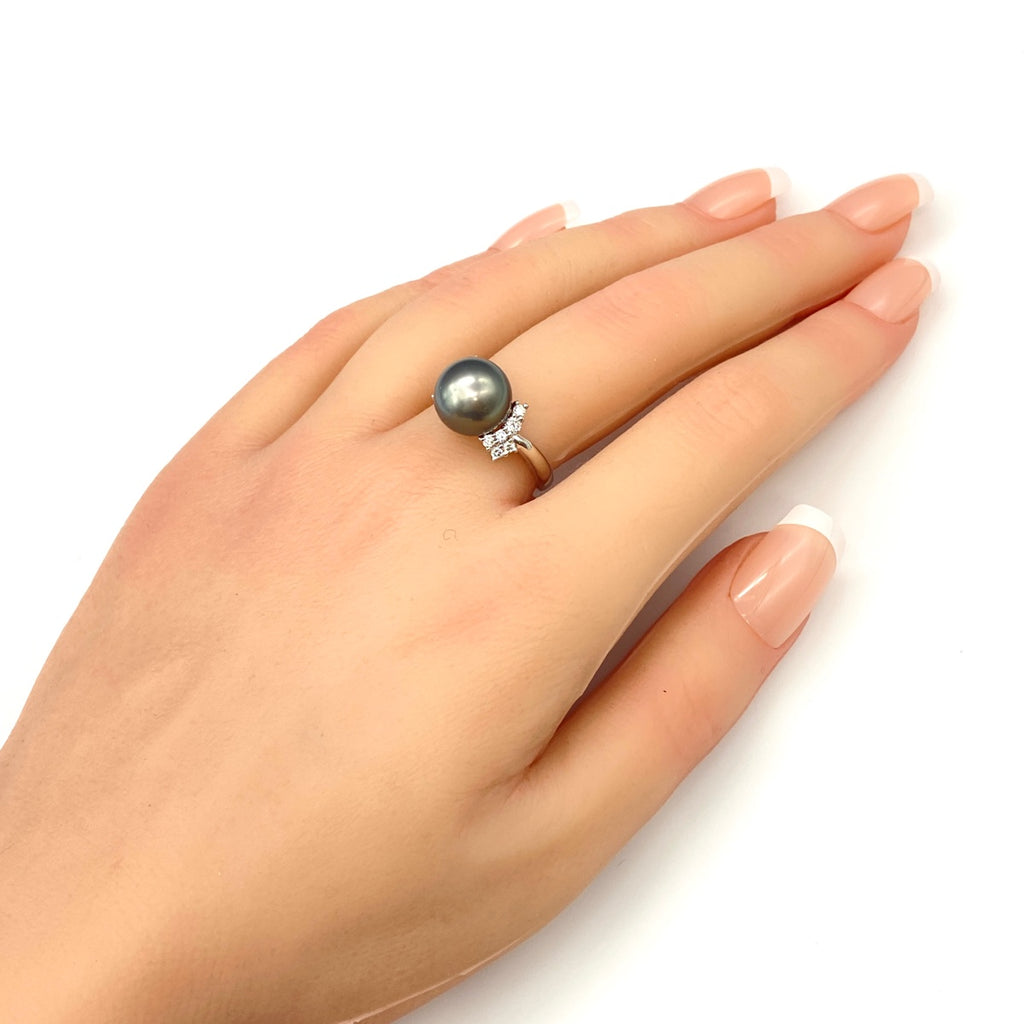 パール デザインリング プラチナ 指輪 メレダイヤ 真珠 リング 14.5号 Pt900 パール ダイヤモンド レディース 【中古】nbjwl