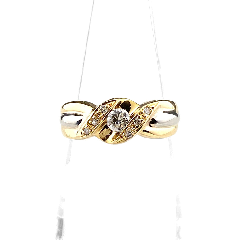 メレダイヤ デザインリング プラチナ YG イエローゴールド 指輪 リング 8号 Pt900 K18 ダイヤモンド レディース 【中古】nbjwl