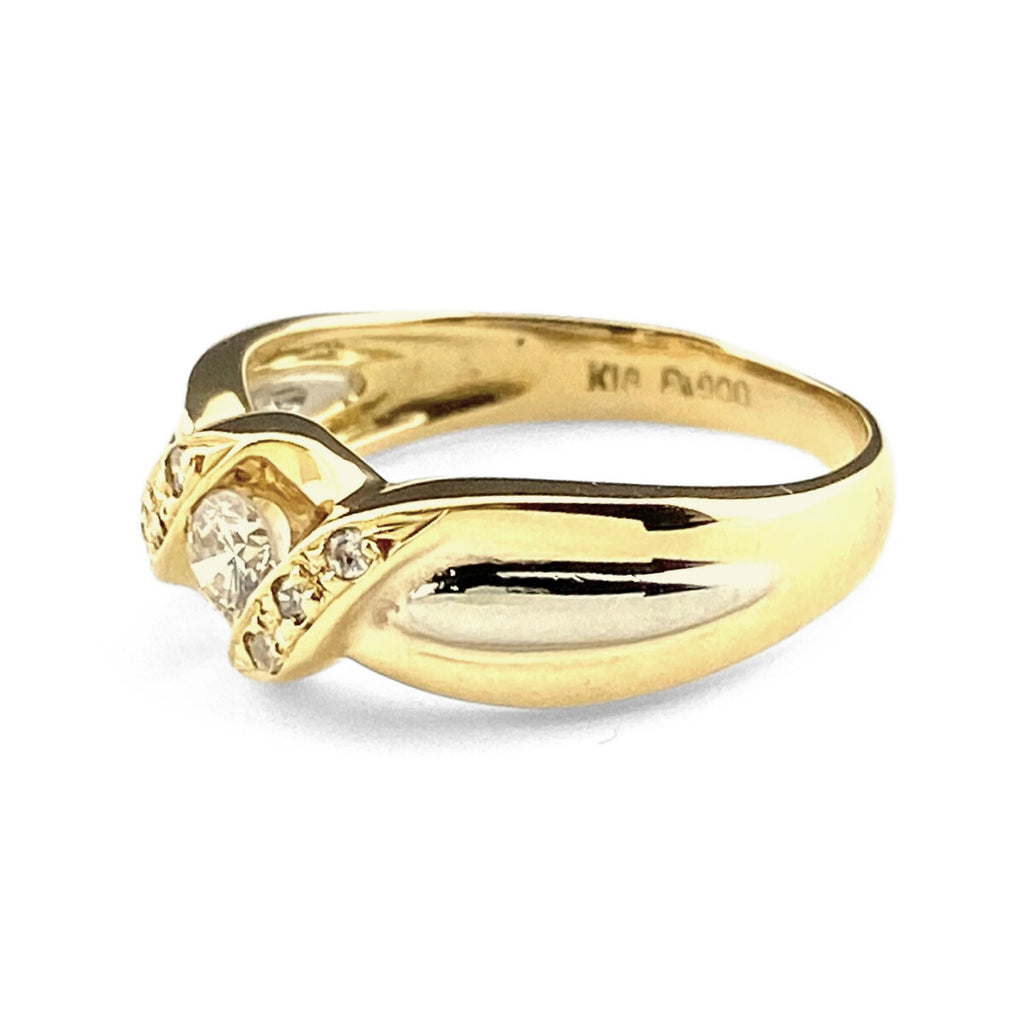 メレダイヤ デザインリング プラチナ YG イエローゴールド 指輪 リング 8号 Pt900 K18 ダイヤモンド レディース 【中古】nbjwl