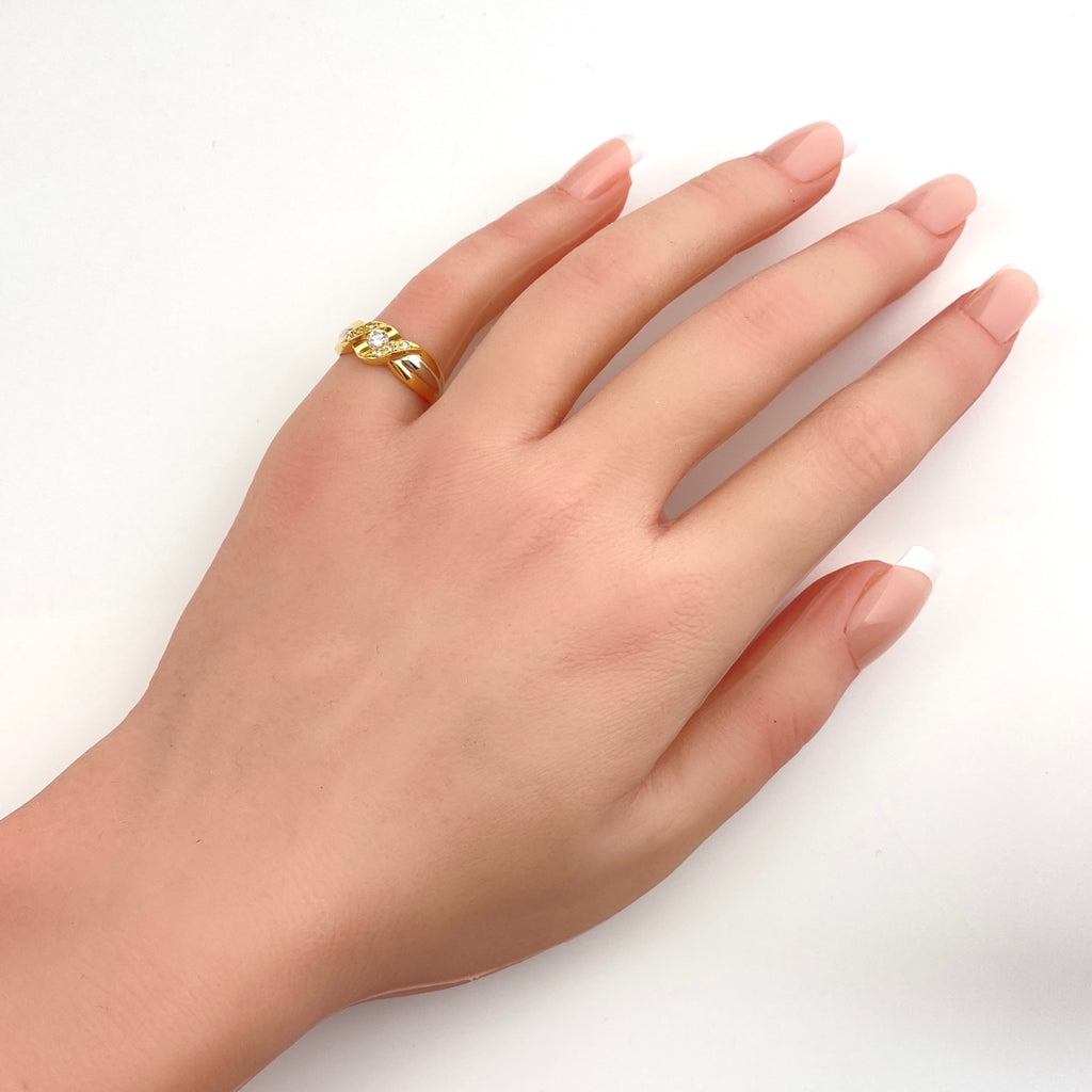 メレダイヤ デザインリング プラチナ YG イエローゴールド 指輪 リング 8号 Pt900 K18 ダイヤモンド レディース 【中古】nbjwl