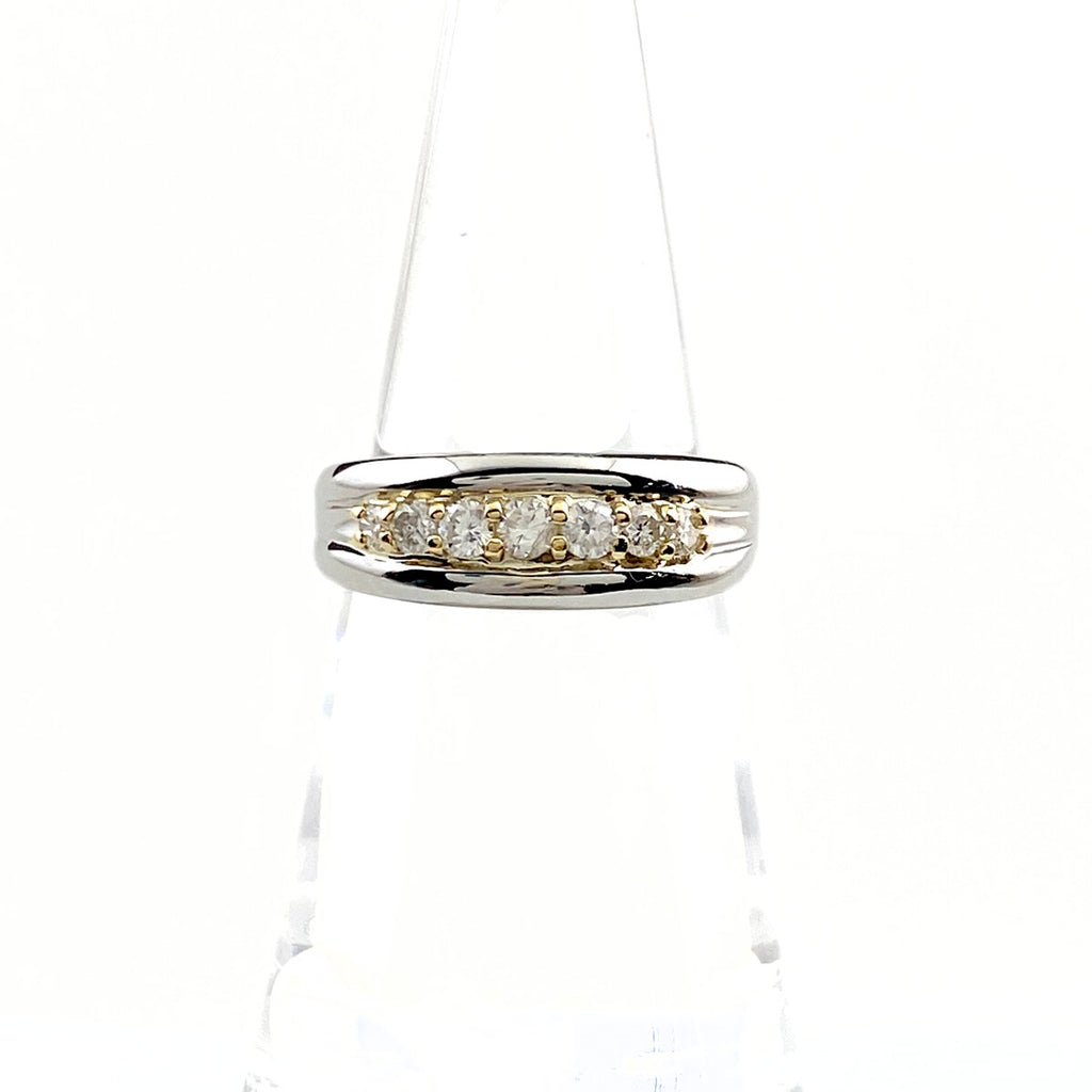 メレダイヤ デザインリング プラチナ YG イエローゴールド 指輪 リング 12号 Pt850 K18 ダイヤモンド レディース 【中古】nbjwl