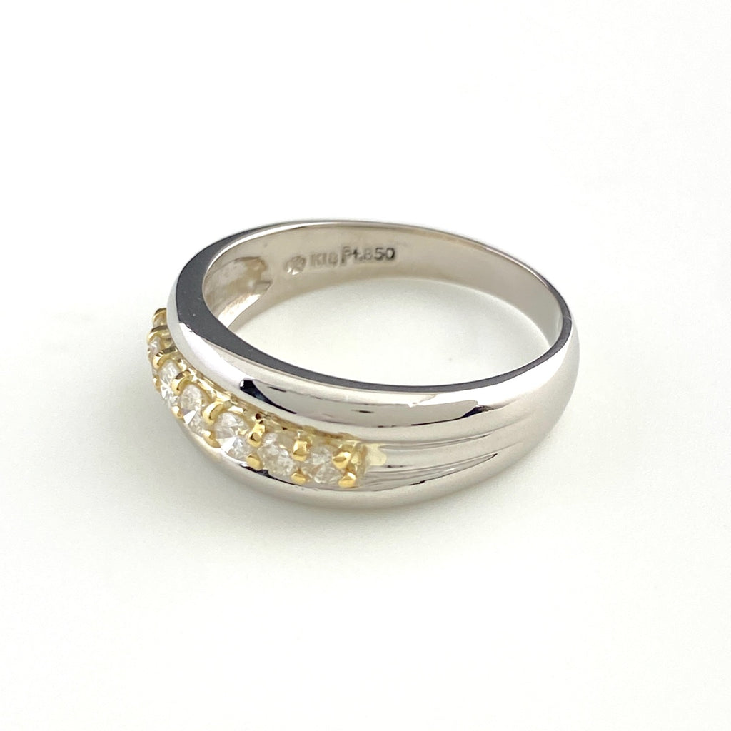 メレダイヤ デザインリング プラチナ YG イエローゴールド 指輪 リング 12号 Pt850 K18 ダイヤモンド レディース 【中古】nbjwl