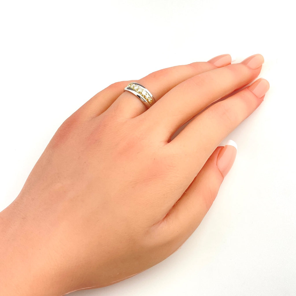 メレダイヤ デザインリング プラチナ YG イエローゴールド 指輪 リング 12号 Pt850 K18 ダイヤモンド レディース 【中古】nbjwl