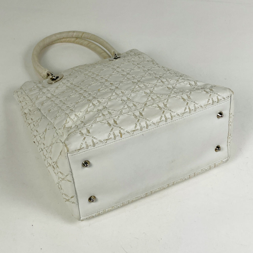 クリスチャンディオール カナージュ トートバッグ ハンドバッグ ステッチ トートバッグ レザー ホワイト レディース 【中古】brbag