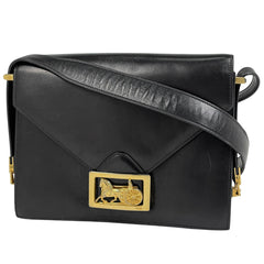 セリーヌ 馬車金具 ショルダーバッグ ワンショルダー ロゴ ショルダーバッグ レザー ブラック レディース 【中古】brbag