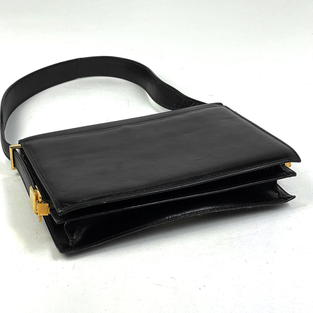 セリーヌ 馬車金具 ショルダーバッグ ワンショルダー ロゴ ショルダーバッグ レザー ブラック レディース 【中古】brbag