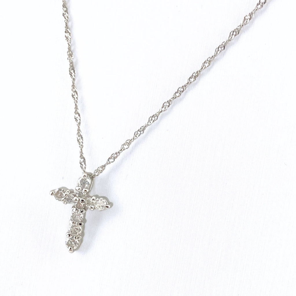 クロスモチーフ デザインネックレス プラチナ ペンダント メレダイヤ 十字架 ネックレス Pt900 Pt850 ダイヤモンド レディース 【中古】nbjwl