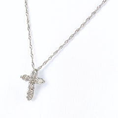 クロスモチーフ デザインネックレス プラチナ ペンダント メレダイヤ 十字架 ネックレス Pt900 Pt850 ダイヤモンド レディース 【中古】nbjwl