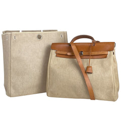 エルメス エールバッグ MM 2WAY ショルダーバッグ ハンドバッグ トワルアッシュ(コーティング) ナチュラル ブラウン □B レディース 【中古】brbag