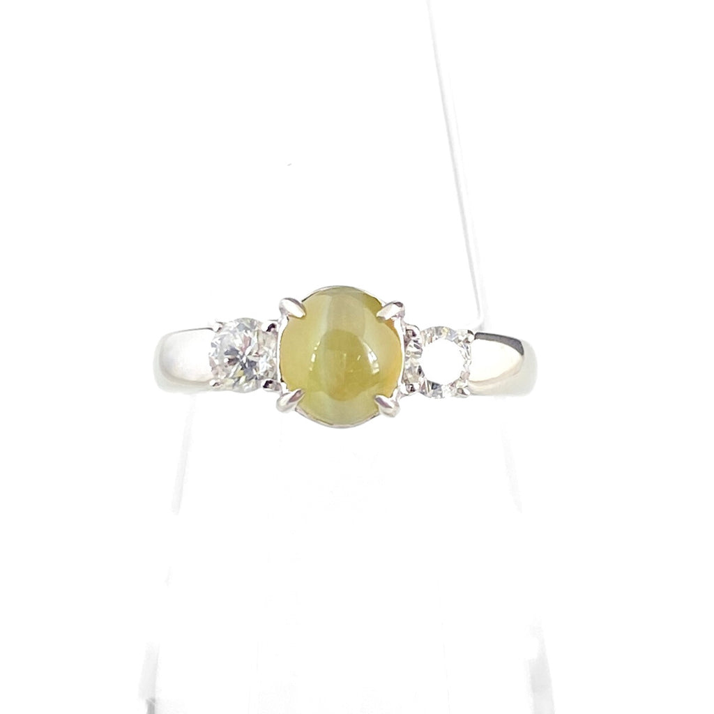 クリソベリルキャッツアイ デザインリング プラチナ 指輪 メレダイヤ リング 8.5号 Pt900 クリソベリルキャッツアイ ダイヤモンド レディース 【中古】nbjwl