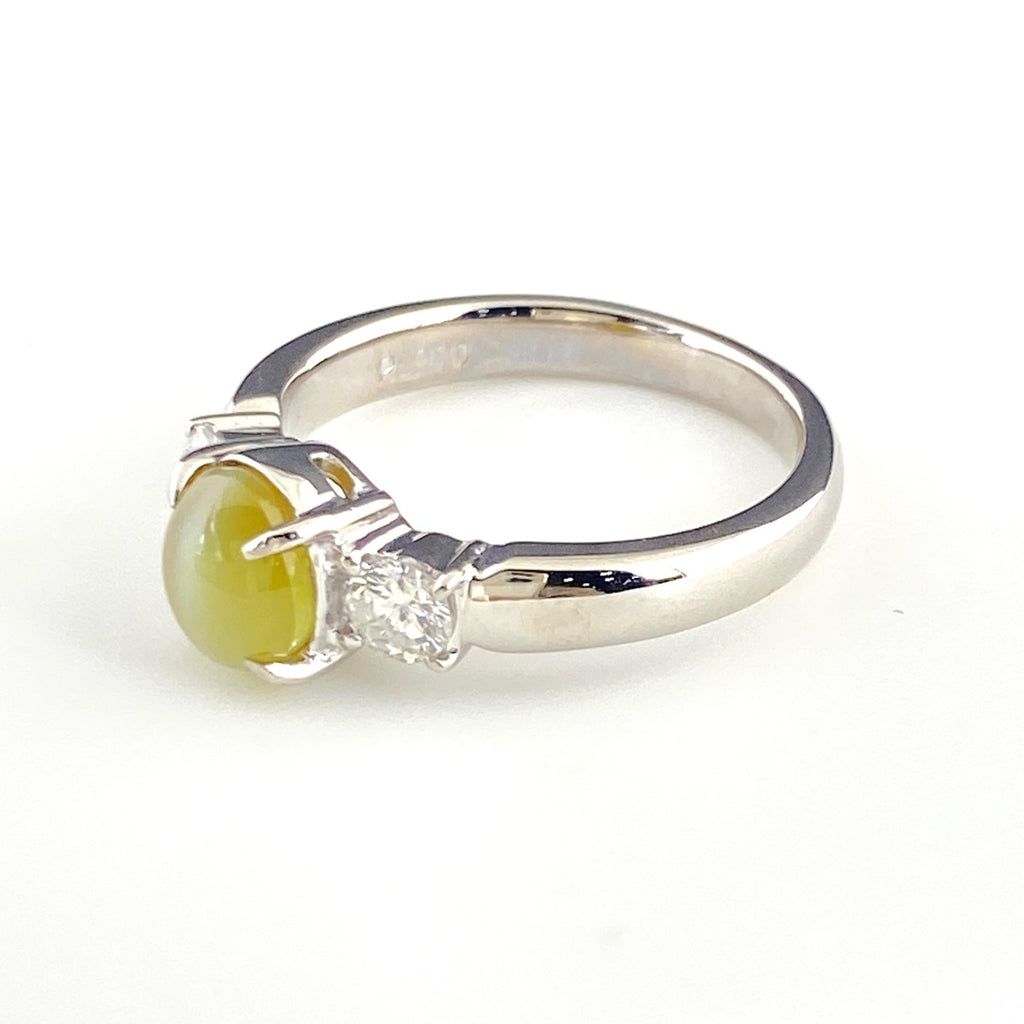 クリソベリルキャッツアイ デザインリング プラチナ 指輪 メレダイヤ リング 8.5号 Pt900 クリソベリルキャッツアイ ダイヤモンド レディース 【中古】nbjwl