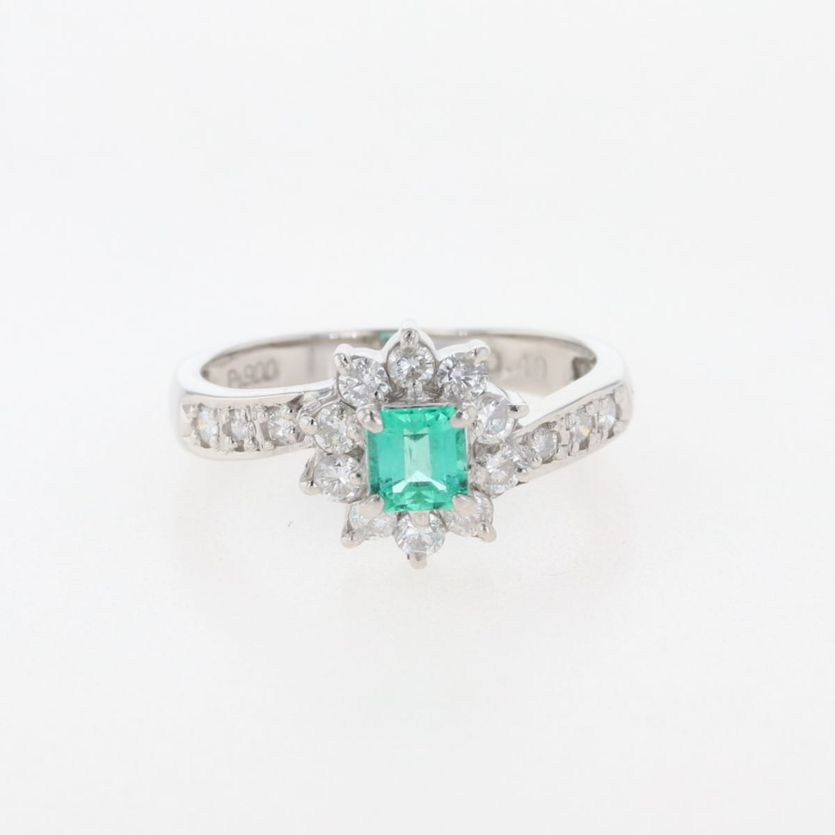 バイセル公式】エメラルド デザインリング プラチナ 指輪 メレダイヤ