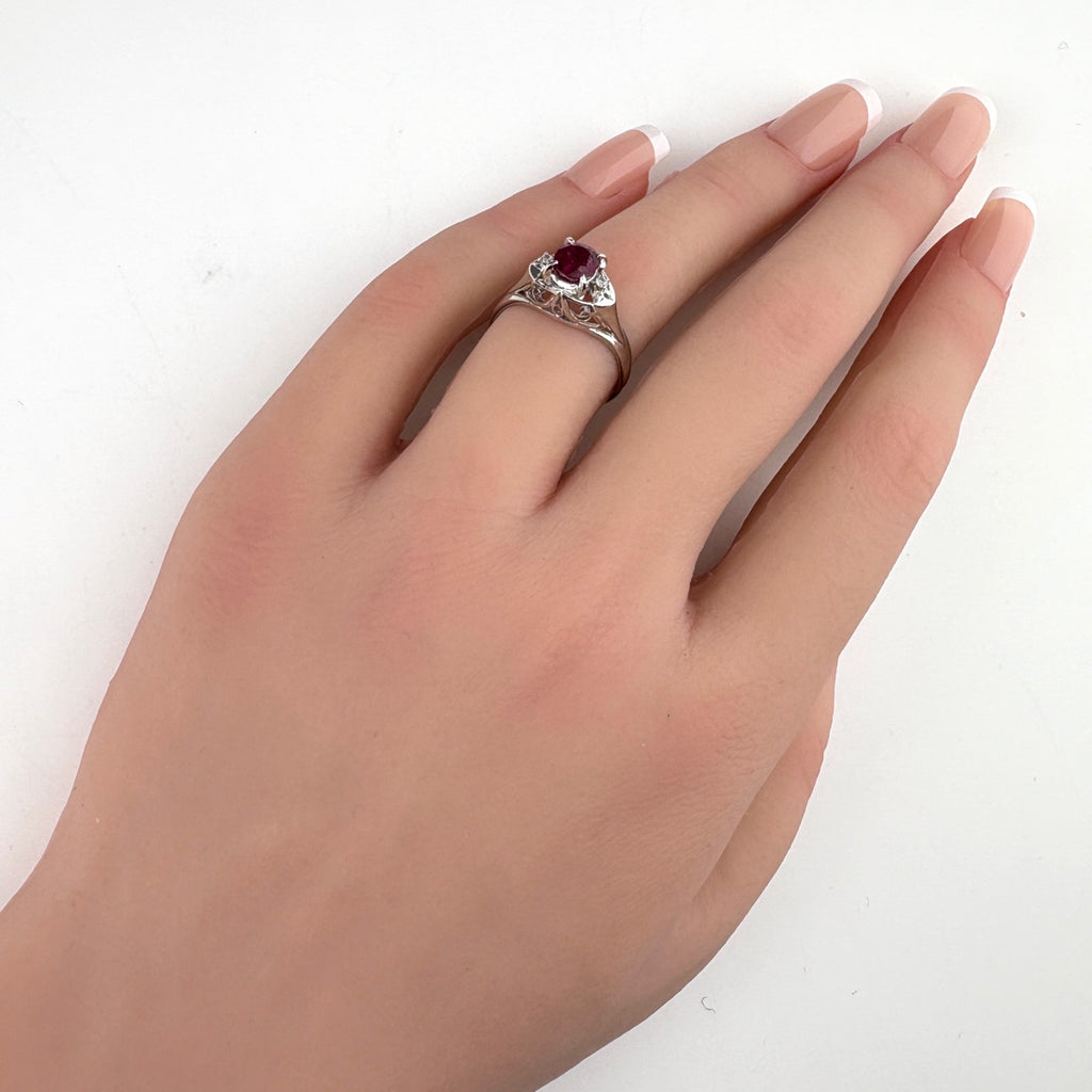 ルビー デザインリング プラチナ 指輪 メレダイヤ リング 13号 Pt900 ルビー ダイヤモンド レディース ノンブランドジュエリー 【中古】nbjwl