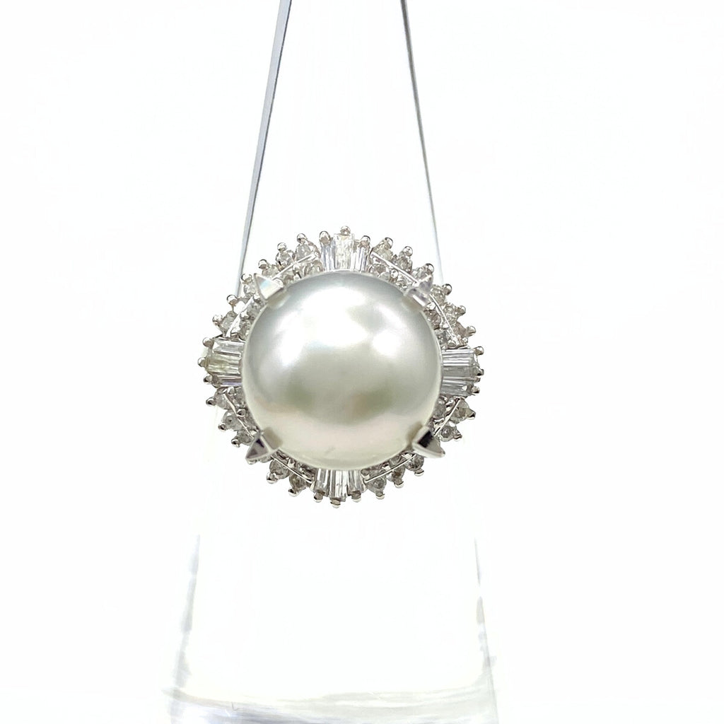 パール デザインリング プラチナ 指輪 メレダイヤ 真珠 リング 11号 Pt900 パール ダイヤモンド レディース 【中古】nbjwl