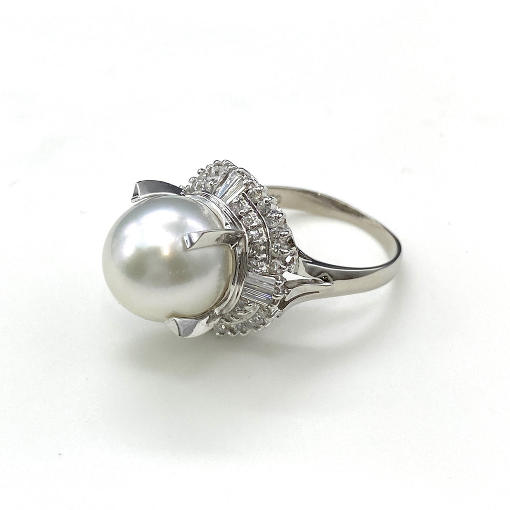 パール デザインリング プラチナ 指輪 メレダイヤ 真珠 リング 11号 Pt900 パール ダイヤモンド レディース 【中古】nbjwl