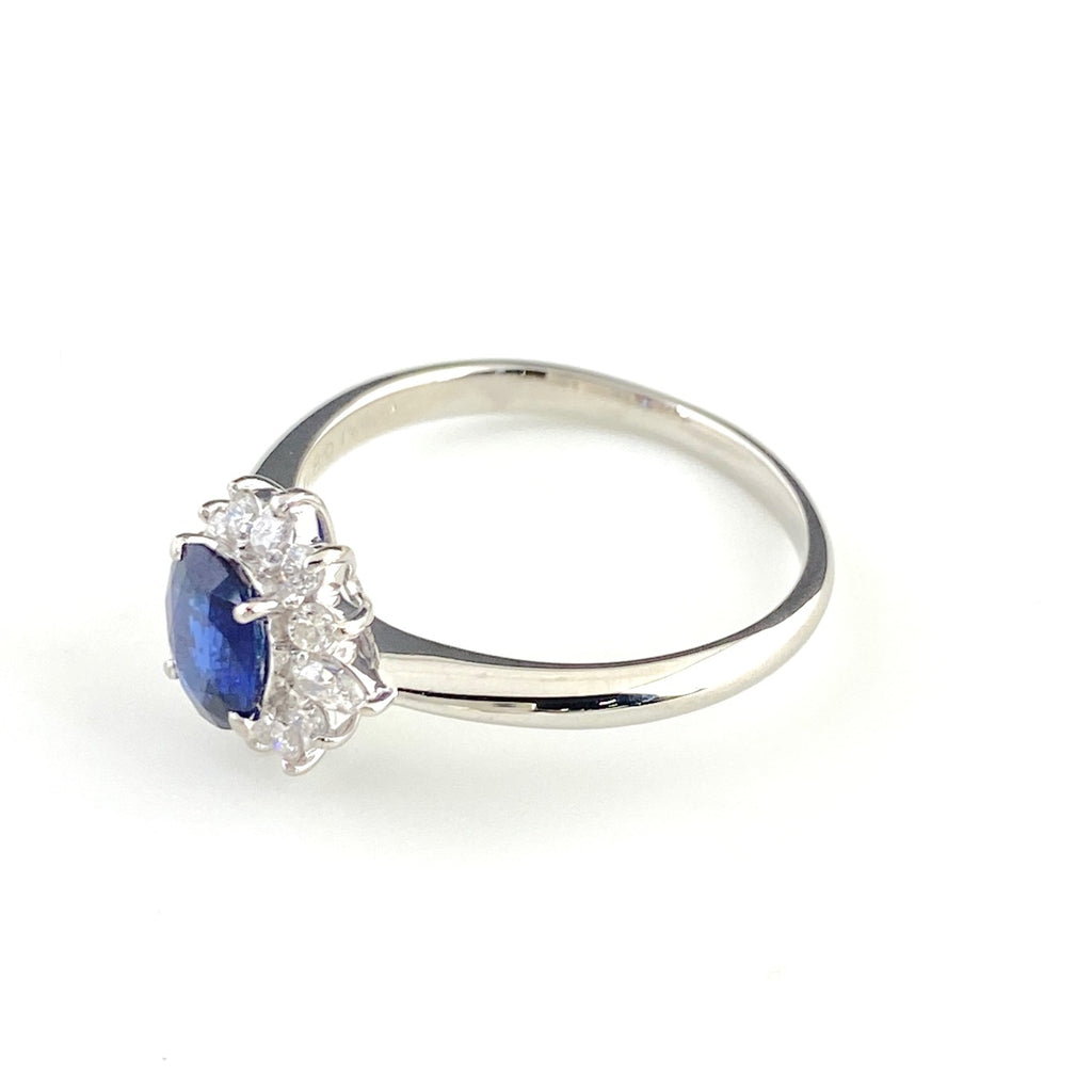 サファイア デザインリング プラチナ 指輪 メレダイヤ リング 17号 Pt900 サファイア ダイヤモンド レディース 【中古】nbjwl