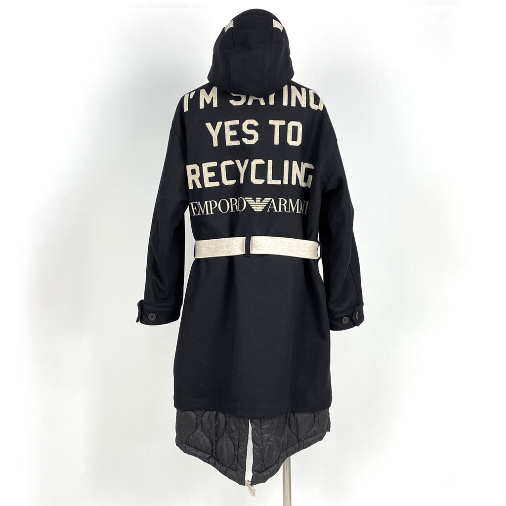 エンポリオ・アルマーニ ロゴボタン ロングコート 防寒 フーディ アウター その他コート ブラック メンズ 【中古】brapp